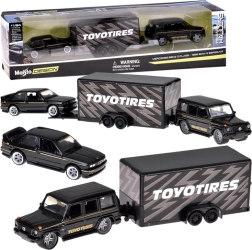 Maisto sæt af metalmodeller 1:64 mercedes-benz g (1988) og bmw m3 e30 med trailer