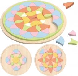 Pastelfarvet mandala Montessori mosaik blomster