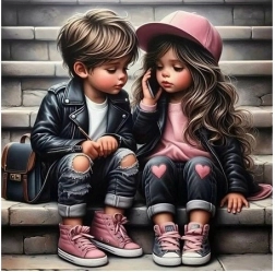 Diagonal mosaik Pige og dreng på trappen