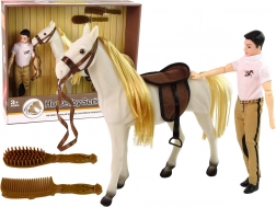 Rygge-dukke med hvid hest