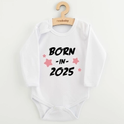 Babybody med print new baby born in 2025, lyserød, str. 68