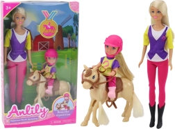 Sæt med dukken Anlily med barn og pony rideskole
