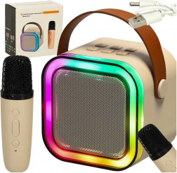 Karaokesæt mikrofon + bærbar højttaler BLUETOOTH USB LED beige