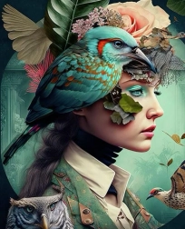 Diamantmaling Pige med fugl 30x40 cm