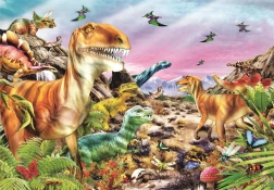 Puslespil 104 brikker – dinosaurernes land CLEMENTONI