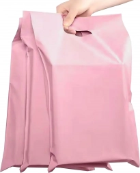 Lyserøde plastforsendelsesposer med håndtag 540 × 700 + 70 mm, 50 stk.