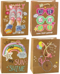 Papirgavepose med farverige motiver 23 x 18 x 10,5 cm