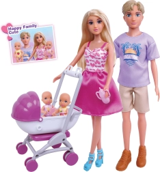 Dukke med familie 30 cm med barnevogn og tilbehør