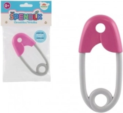 Plastisk sikkerhedsnål rangle til baby 12 cm rosa-grå