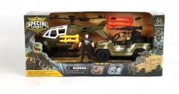 Militærsæt af køretøj og helikopter