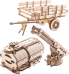 UGEARS tilbehør til lastbil UGM-11 – brandstige, lad og tankvogn (3D træmekaniske moduler)