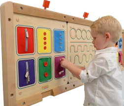 Væghængt Montessori-tavle til lukninger – lynlåse, knapper og trykknapper MASTERKIDZ