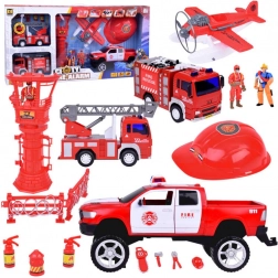 Stor sæt af brandbiler med hjelm