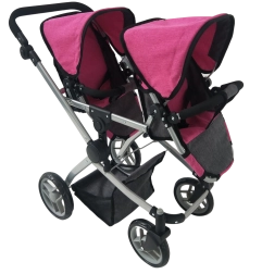 Dobbelt dukkevogn i pink-sort