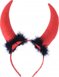 Djævlerhorn maxi med fjer på satinbøjle