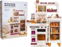 Stor børnekøkken med lys, lyde og damp – beige, 93 stk. tilbehør
