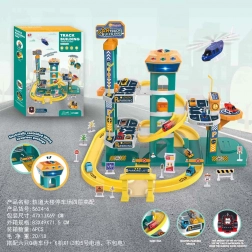 Mega parkeringshus blå med elevator og lyseffekter