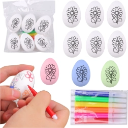 Styropor påskeæg til maling med blomstermønster, 6 stk med tuscher