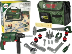 Børneværktøjssæt i taske med boremaskine, hammer og sav
