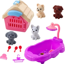 Plejesæt til hunde med badekar, hundehus og tilbehør, 4 figurer