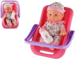 Babydukke i bæresele med sutteflaske 22 cm