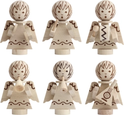 Detoa julepynt engle af træ, sæt 6 stk.