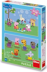 Puslespil 2-i-1 Gurli Gris/Peppa Pig og venner 2x48 brikker i æske 19x27x4 cm