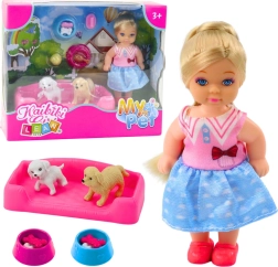 Mini dukke med to hunde og skåle