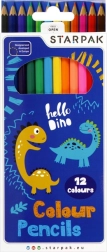 Farveblyanter med dinosaurmotiver, sæt med 12 farver