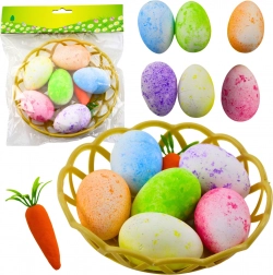 Påske dekorationer i kurv med æg og gulerod 7 stk