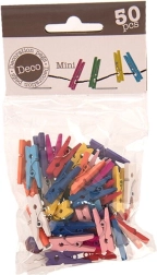 Farverige mini tøjklemmer i træ 2,5 cm (50 stk.)