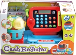 Børnekasseapparat med tilbehør til butikleg