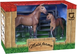 Sæt af heste med indhegning - brun med hvid plet