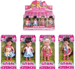 Dukke med hund 11 cm