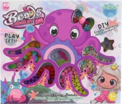 Plastperler i æske med blækspruttemotiv