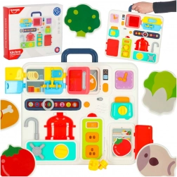 Montessori manipulerende tavle med køkkenelementer og lærende ur