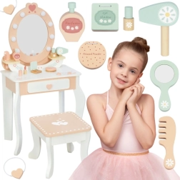 Trætoiletbord med LED-spejl og skammel TOOKY TOY