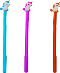 Kuglepen med enhjørning, sort blæk, 0,5 mm – mix lilla/orange/blå