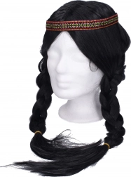 Paryk med sorte fletninger til indiansk kostume