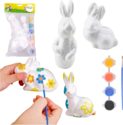 Sæt til maling af polystyren pynt - 4 kaniner med farver og pensel