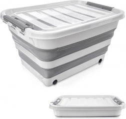 Sammenklappelig opbevaringsboks på hjul 30 l med gennemsigtigt låg KEMP