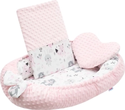 Luksuriøst babynest med pude og dyne i lyserød minky NEW BABY
