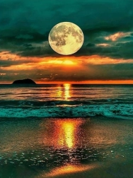 Diamantmaling Fuldmåne over havet