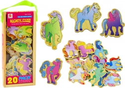 Farverige træmagneter med enhjørninger