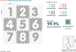 Antibakterielt skumpuslespil-underlag med tal 9 stk., grå‑hvid, EVA, 10 m+