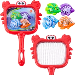 Sæt til at fange fisk med krabbenet og 4 farverige fisk til vandleg
