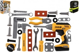 Plastsæt med værktøjssæt med boremaskine og rygsæk