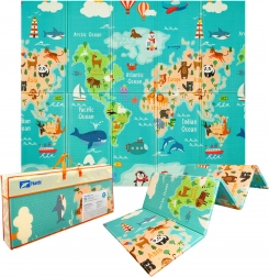 humbi dobbeltsidet sammenklappelig XPE-skumlegeplade 200 × 180 × 1 cm verdenskort og bygader