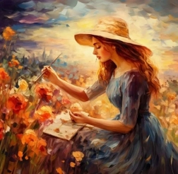 Diamantmosaik - kvinde med hat