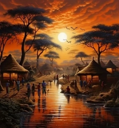 Diamantmaleri solnedgang i Afrika 30 × 40 cm